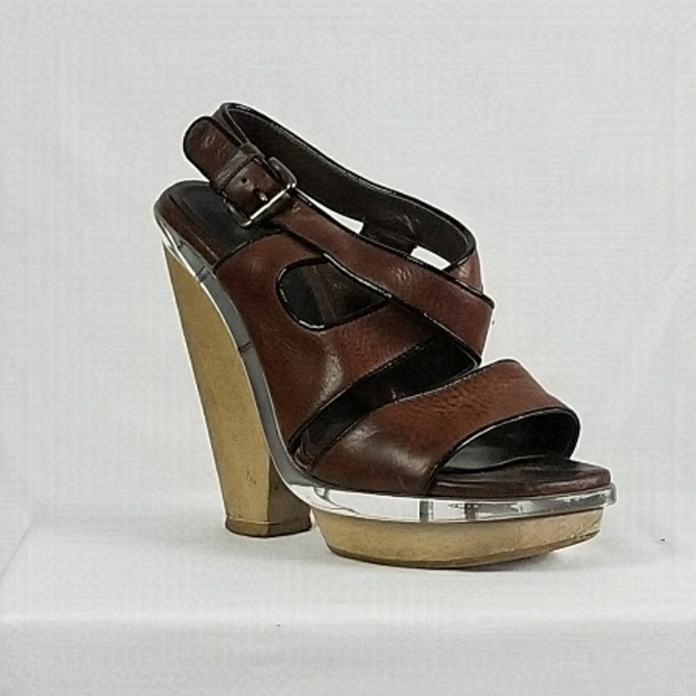 Y2K vintage pre owned Marni Lucite platform brown leather heeled shoes